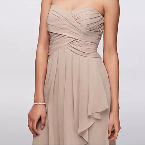 David's Bridal Dresses & Skirts - David's Bridal Strapless Crinkle Chiffon Dress Shade Biscot Women's Size 12